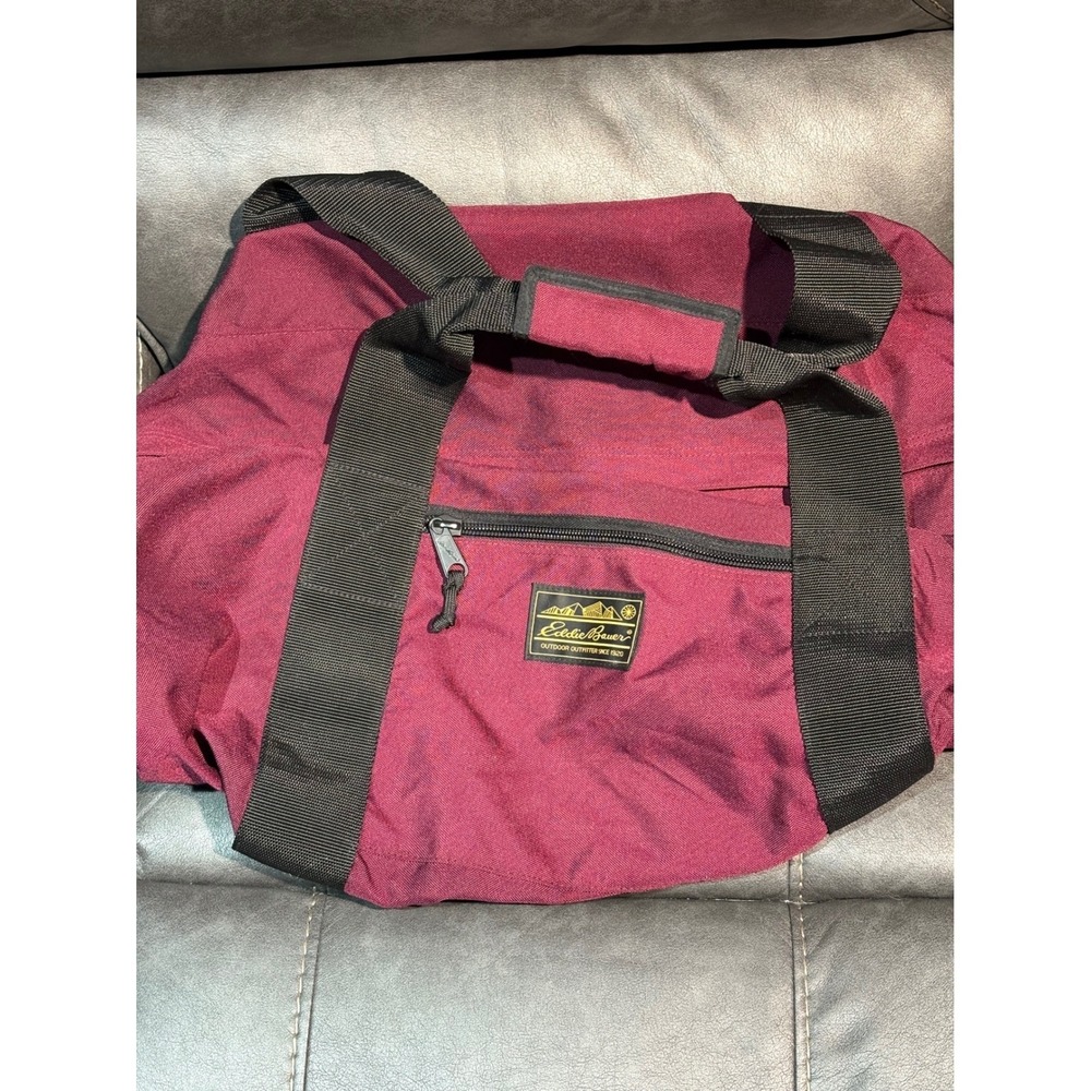 Vintage Eddie Bauer Maroon Burgundy Nylon Duffel Bag Outdoor Gear Made In USA